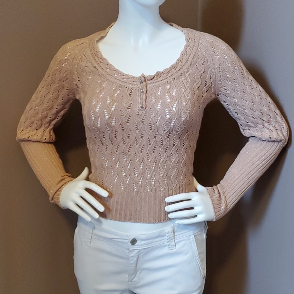 INTUITIONS blush pink lace knit sweater size M